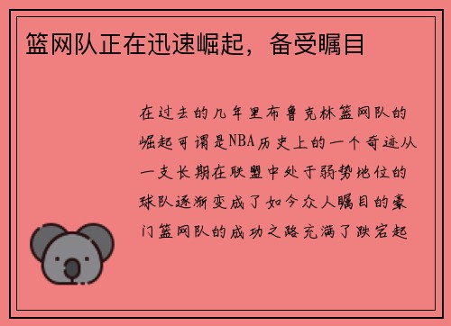 篮网队正在迅速崛起，备受瞩目